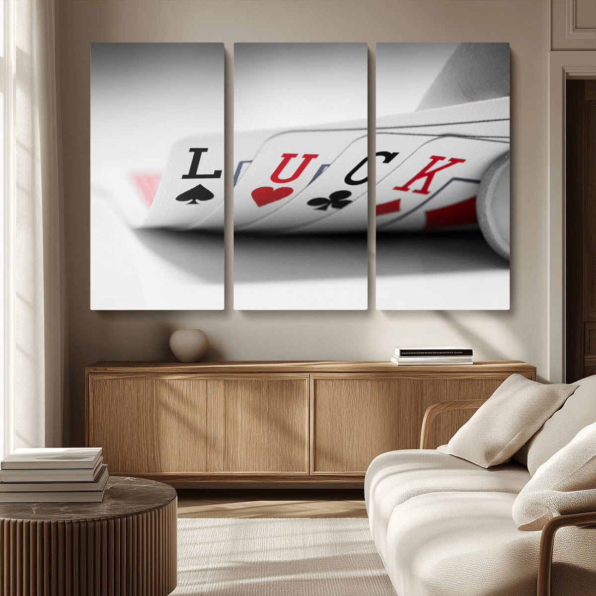 Framed Lucky Poker Cards Canvas | Modern Triptych Wall Art for Game Rooms