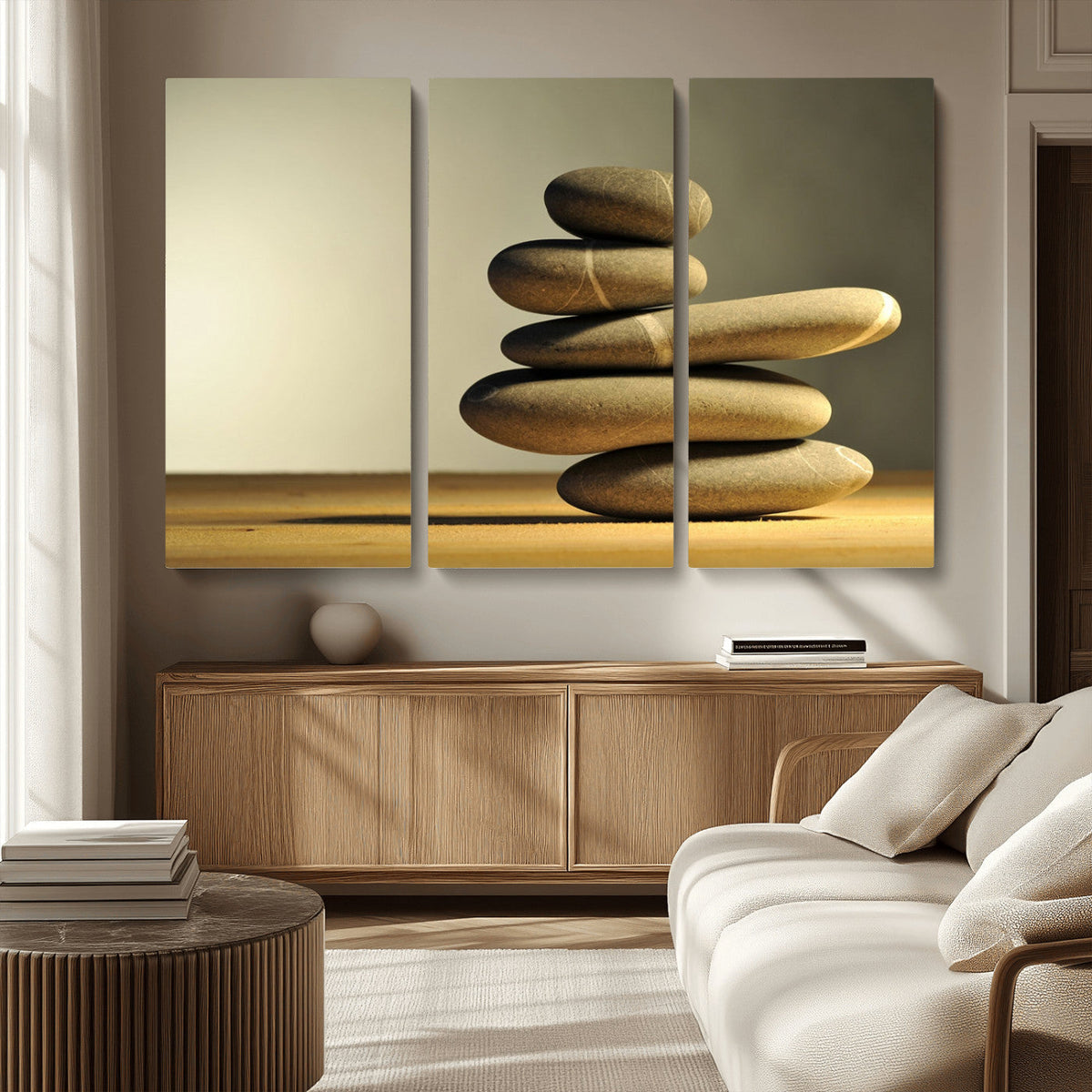 Fluvial Zen Stones Canvas Wall Art Print