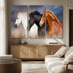Animal Wall Art Three Horses Farmhouse Art Canvas Print
