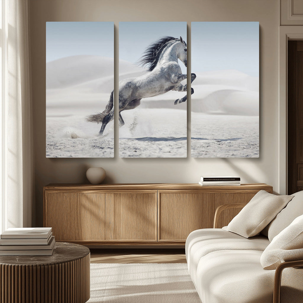 Prancing Horse Desert Large Wall Art Canvas Print, Majestic Horse Animal Artwork