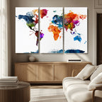 Bold Colorful World Map Canvas Print | Detailed Map of the World Wall Art