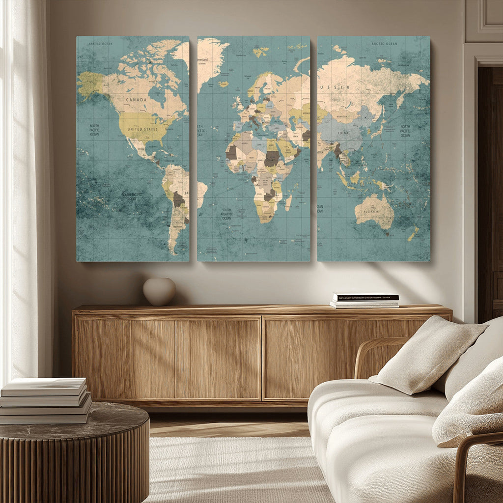Classic World Map Canvas Print | Framed Vintage Map Wall Art