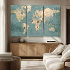 Classic World Map Canvas Print | Framed Vintage Map Wall Art