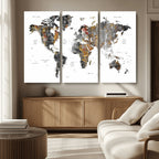 Modern Metallic World Map Canvas Wall Art | Framed Contemporary World Map Print