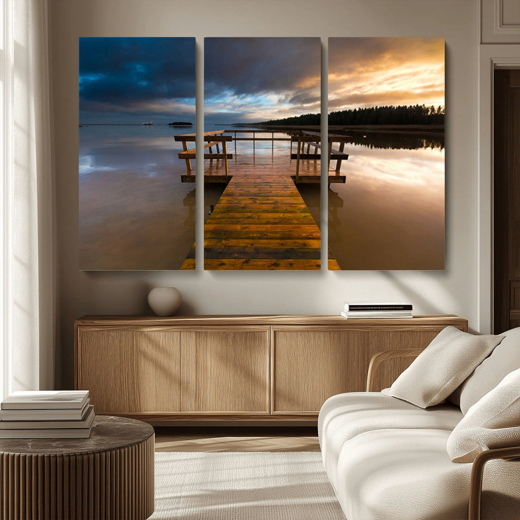 Serene Lake Pier at Sunset Canvas Print | Landscape Wall Art | Ready to Hang