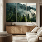 Misty Forest Wall Art Premium Canvas Print, Foggy and Serene Atmosphere