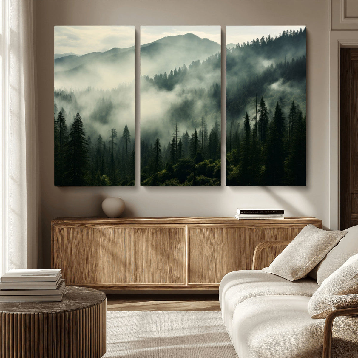 Captivating Misty Forest Wall Art Premium Canvas Print, A Foggy and Serene Atmosphere