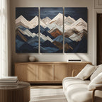 Rustic Mountain Landscape Wall Art Canvas Print, Framed 3D Wooden Effect Mountain Art
