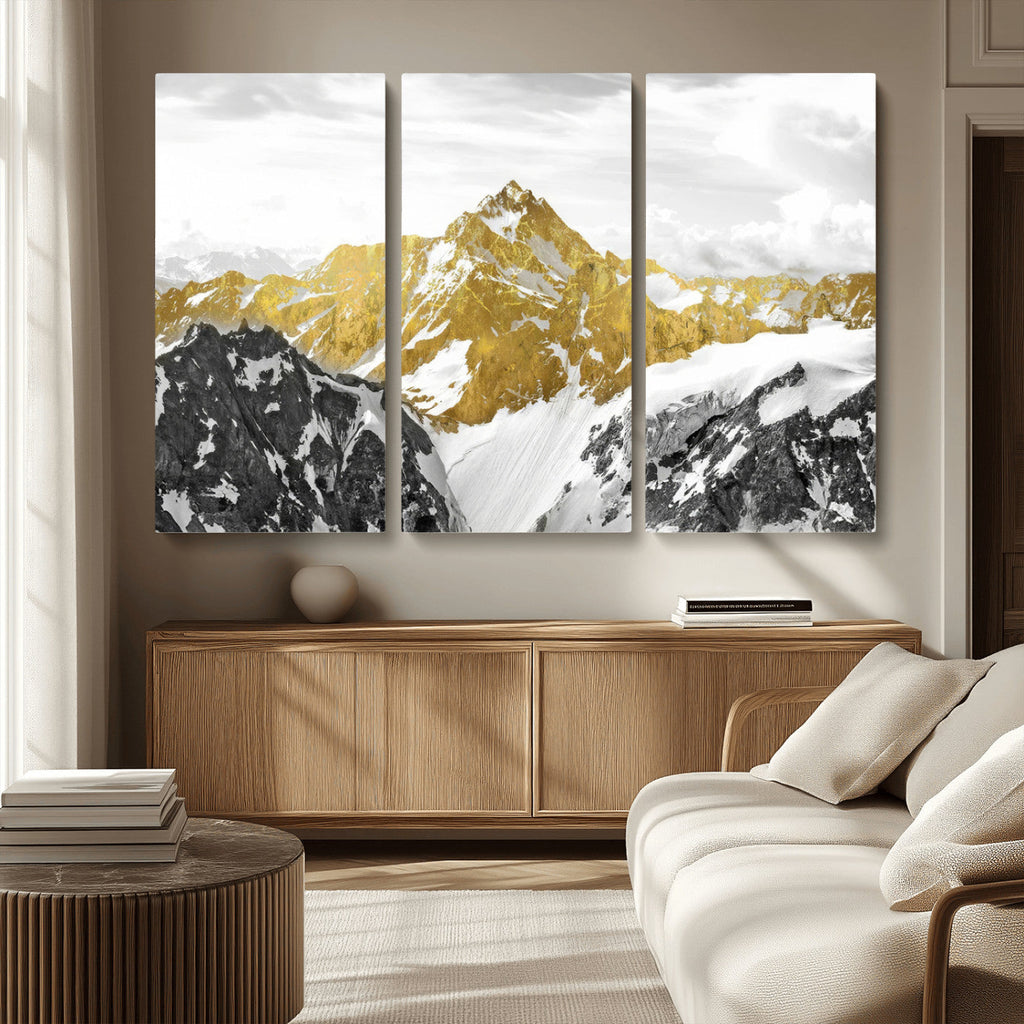 Gold Abstract Mountains Wall Art Print on Canvas, Nature Wall Art Print