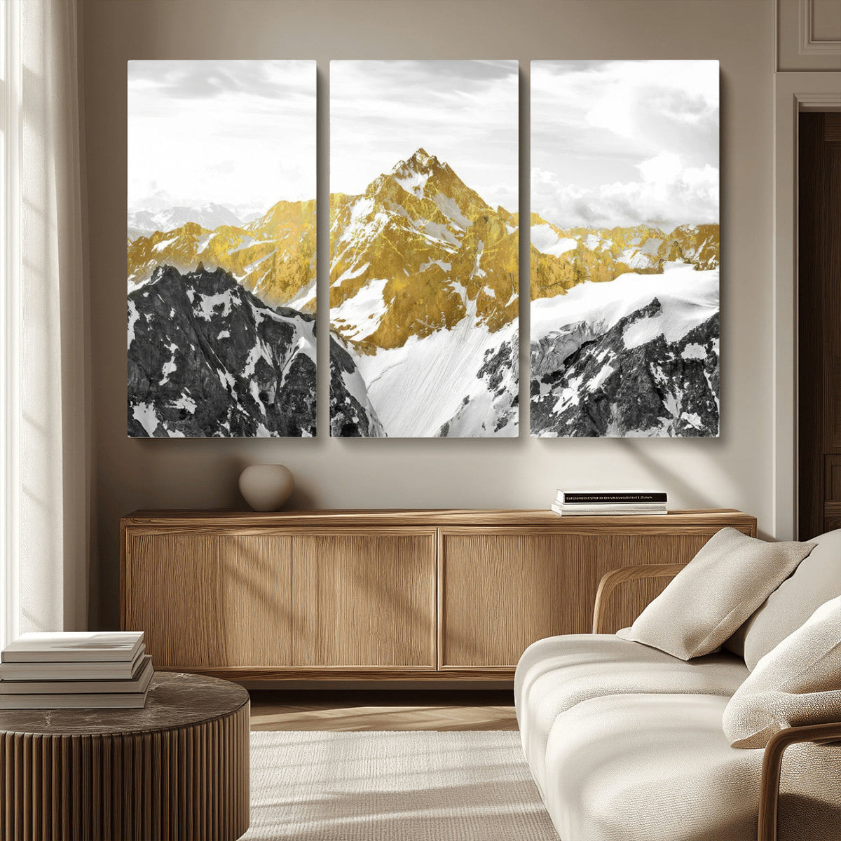 Gold Abstract Mountains Wall Art Print on Canvas, Nature Wall Art Print