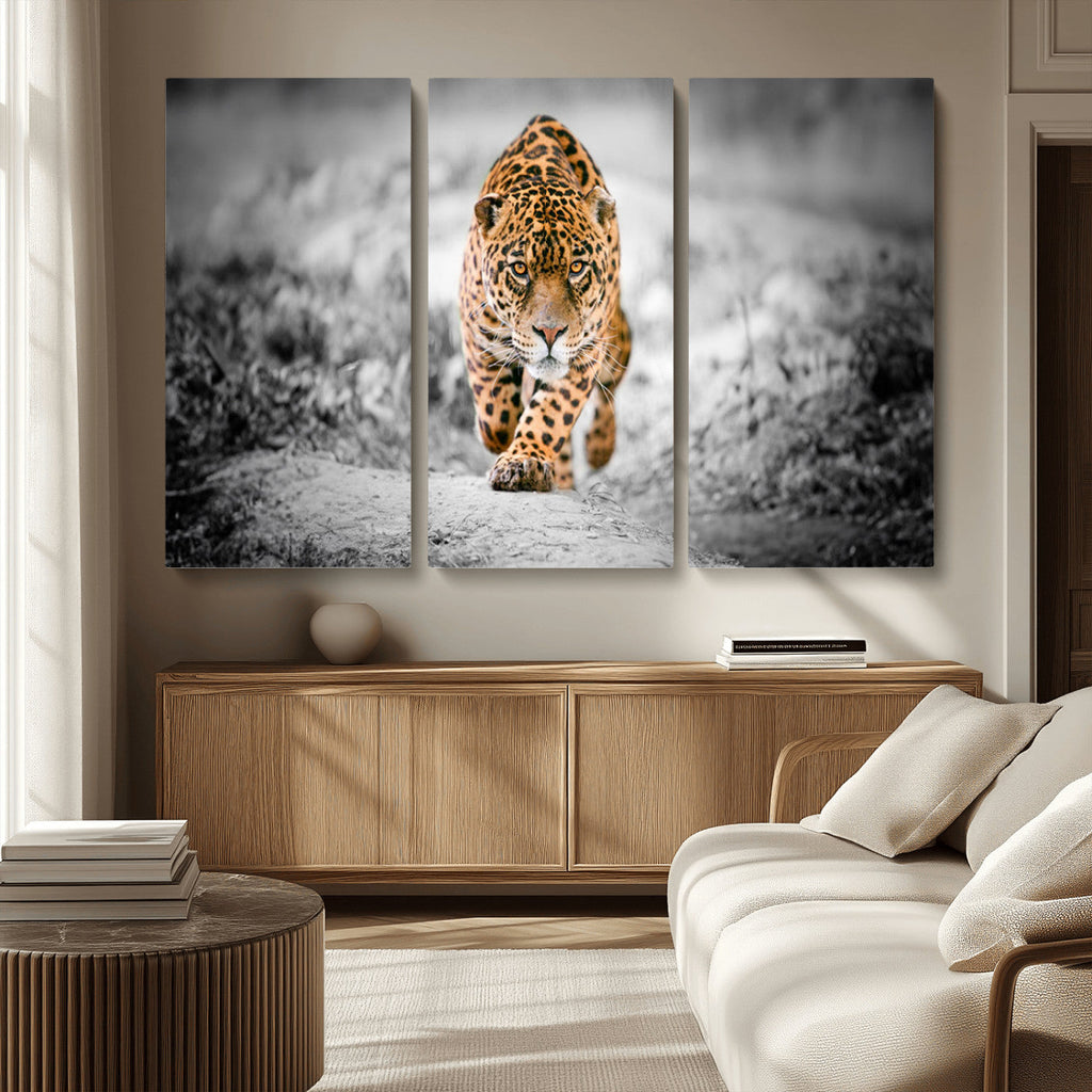 Jaguar Wall Art Canvas Print, Majestic Big Cat in Focused Pursuit