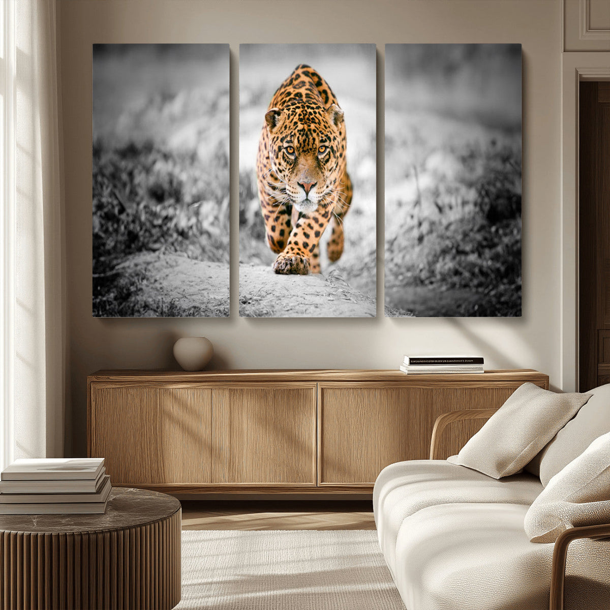 Jaguar Wall Art Canvas Print, Majestic Big Cat in Focused Pursuit