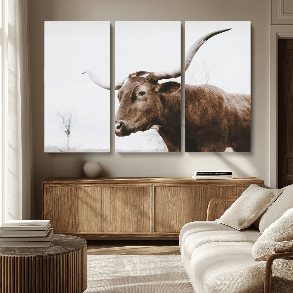Rustic Bull Wall Art Canvas Print, Modern Longhorn Farmhouse Animal Decor