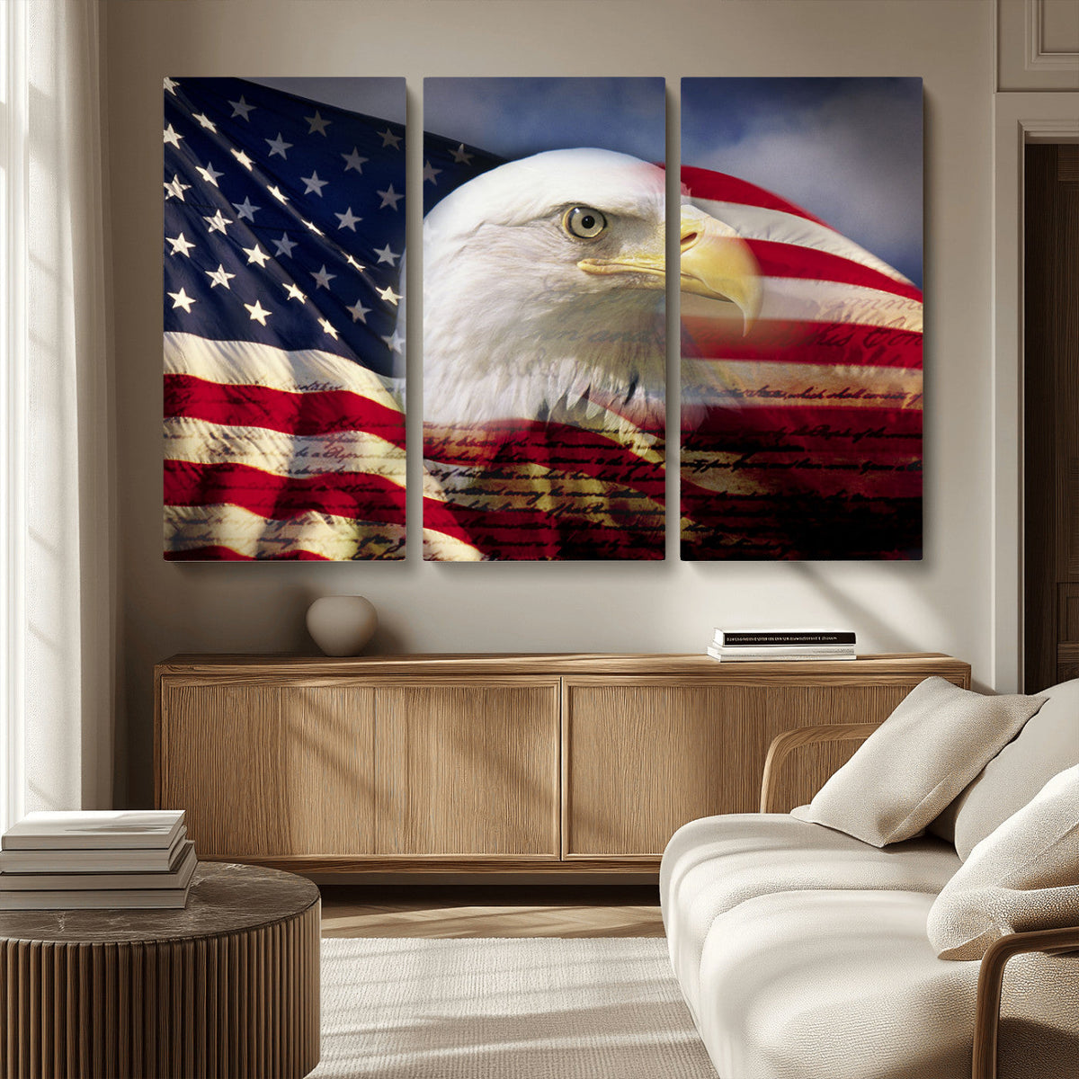 American Flag Eagle Symbol Wall Art Canvas Print, Patriotic American Flag Eagle Wall Art