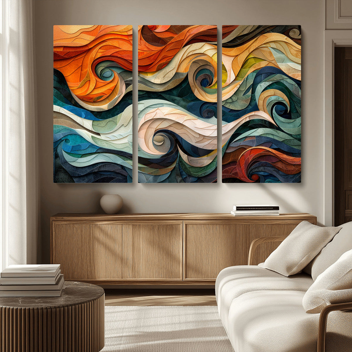 Abstract Wave Wall Art, Ready to Hang Framed Canvas Print | Extra Large 3 Piece Canvas Wall Art