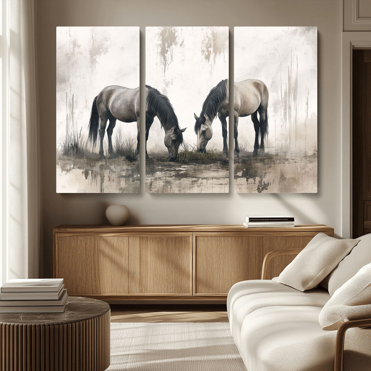 Chinese Ink Style Vintage Horses Wall Art Canvas Print