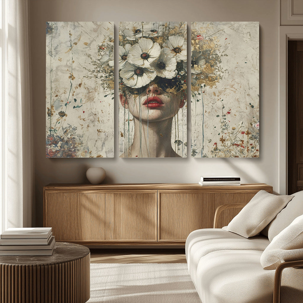Abstract Floral Women Pastel Wall Art Canvas Print