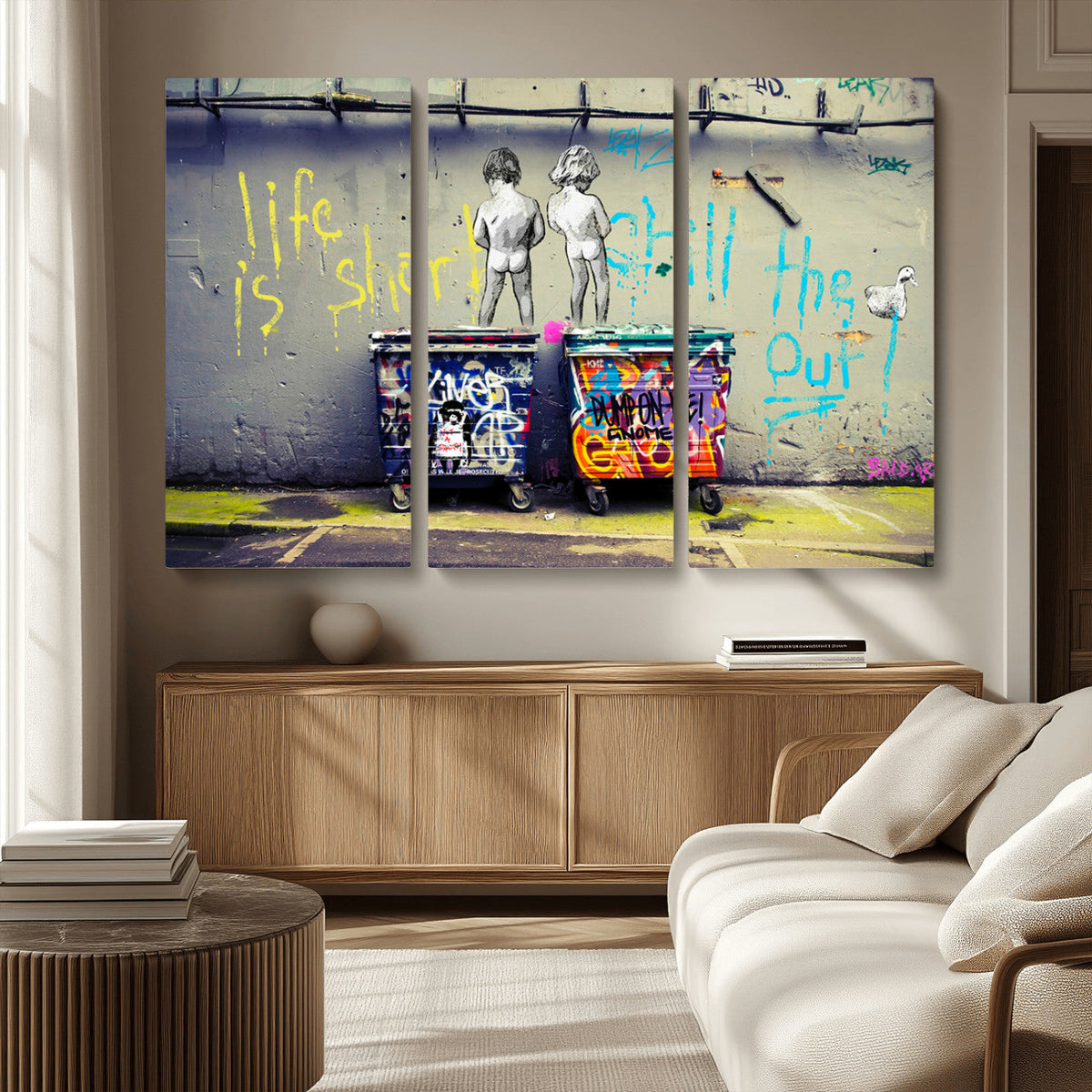 Banksy Life is Short Wall Art, Iconic Graffiti Street Art Canvas Print
