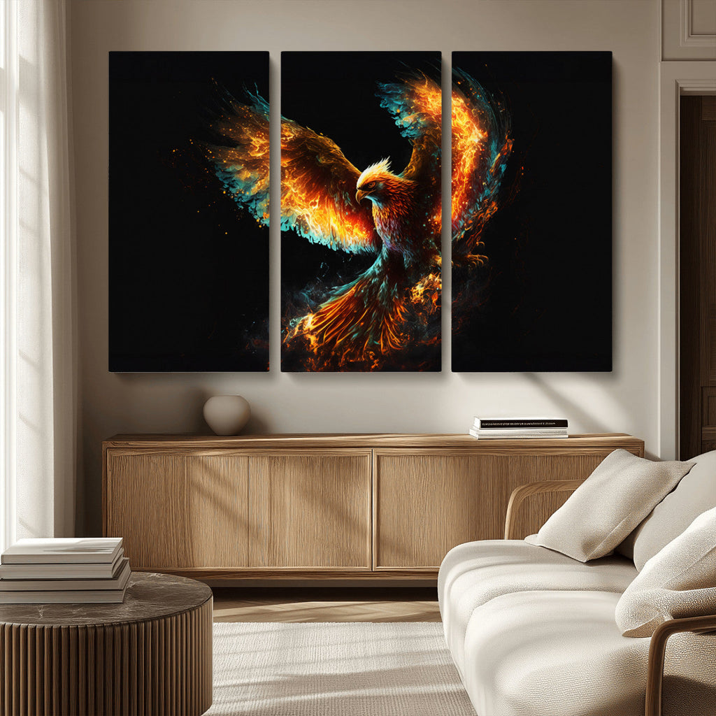 Fiery Phoenix Canvas Print | Ready to Hang Wall Art | Bold Fantasy Decor