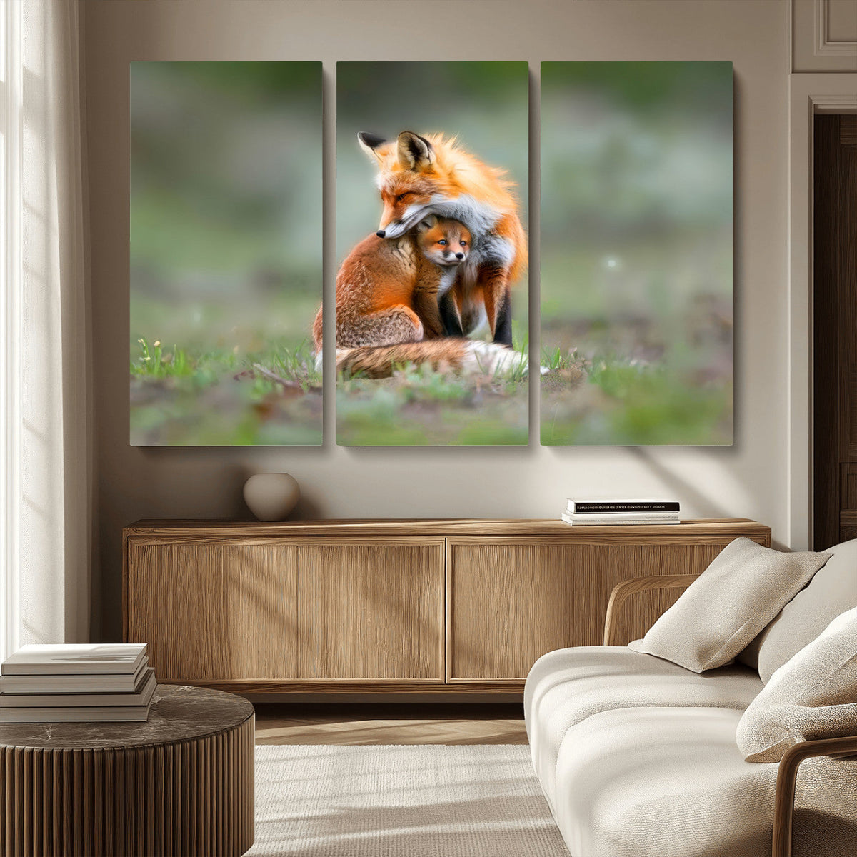 Heartwarming Fox and Baby Cub Wall Art | Canvas Print of Foxes in Nature