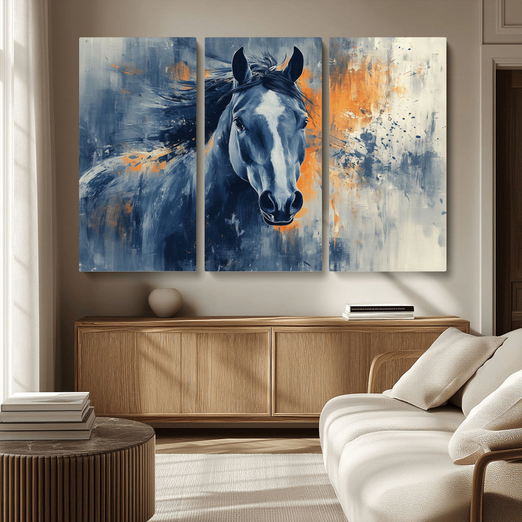 Abstract Blue Horse Wall Art Print Canvas | Western Horse Wall Art for Farmhouse Decor