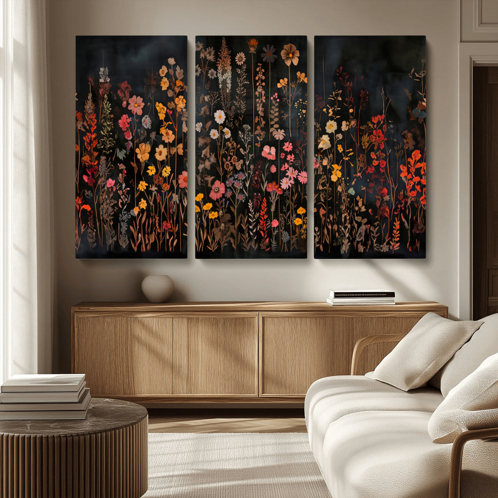 Large Floral Painting Print Illustration Flowers Canvas Wall Art