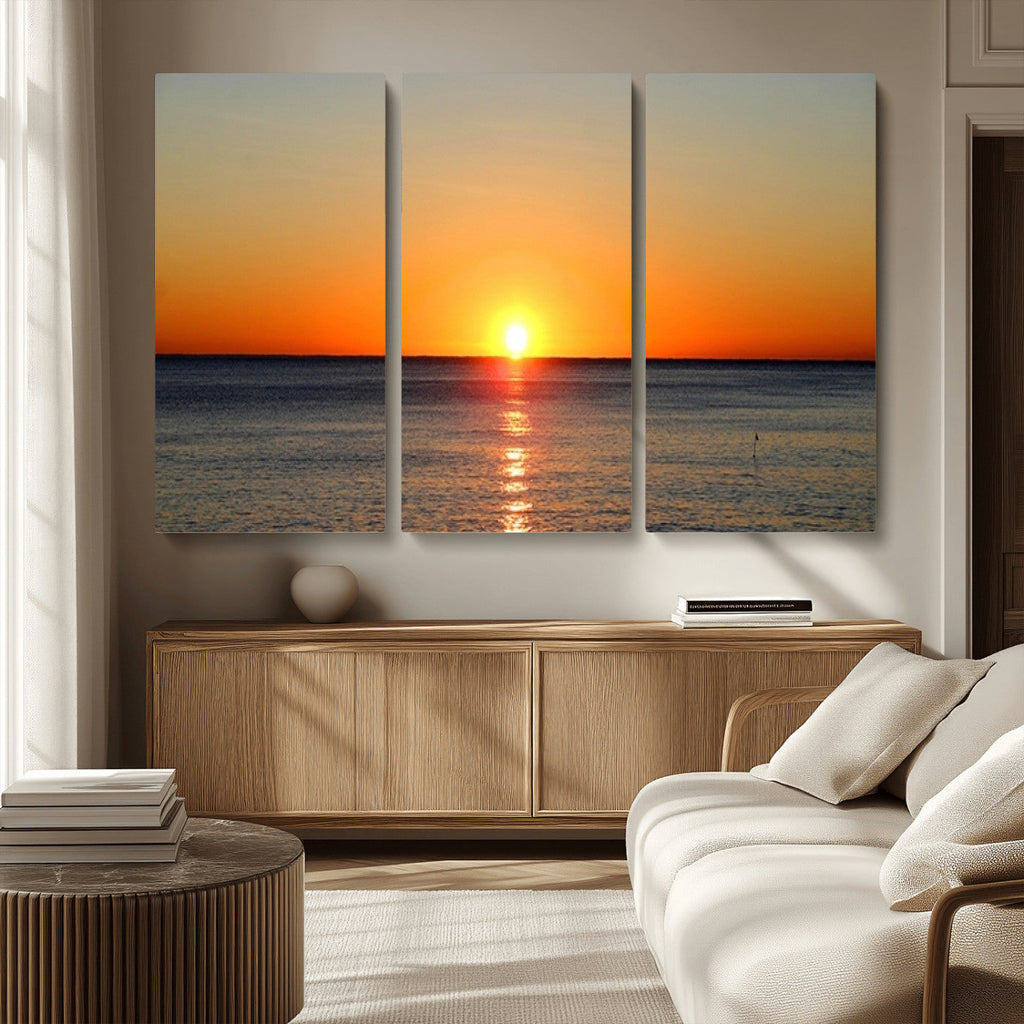 Golden Horizon Sunset Over Ocean Wall Art Canvas Print | Tropical Beach Canvas