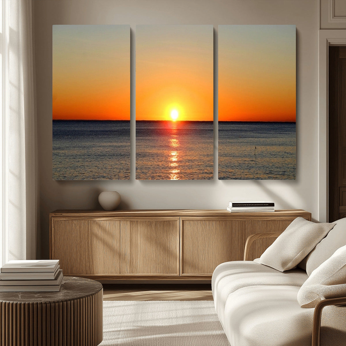Golden Horizon Sunset Over Ocean Wall Art Canvas Print | Tropical Beach Canvas