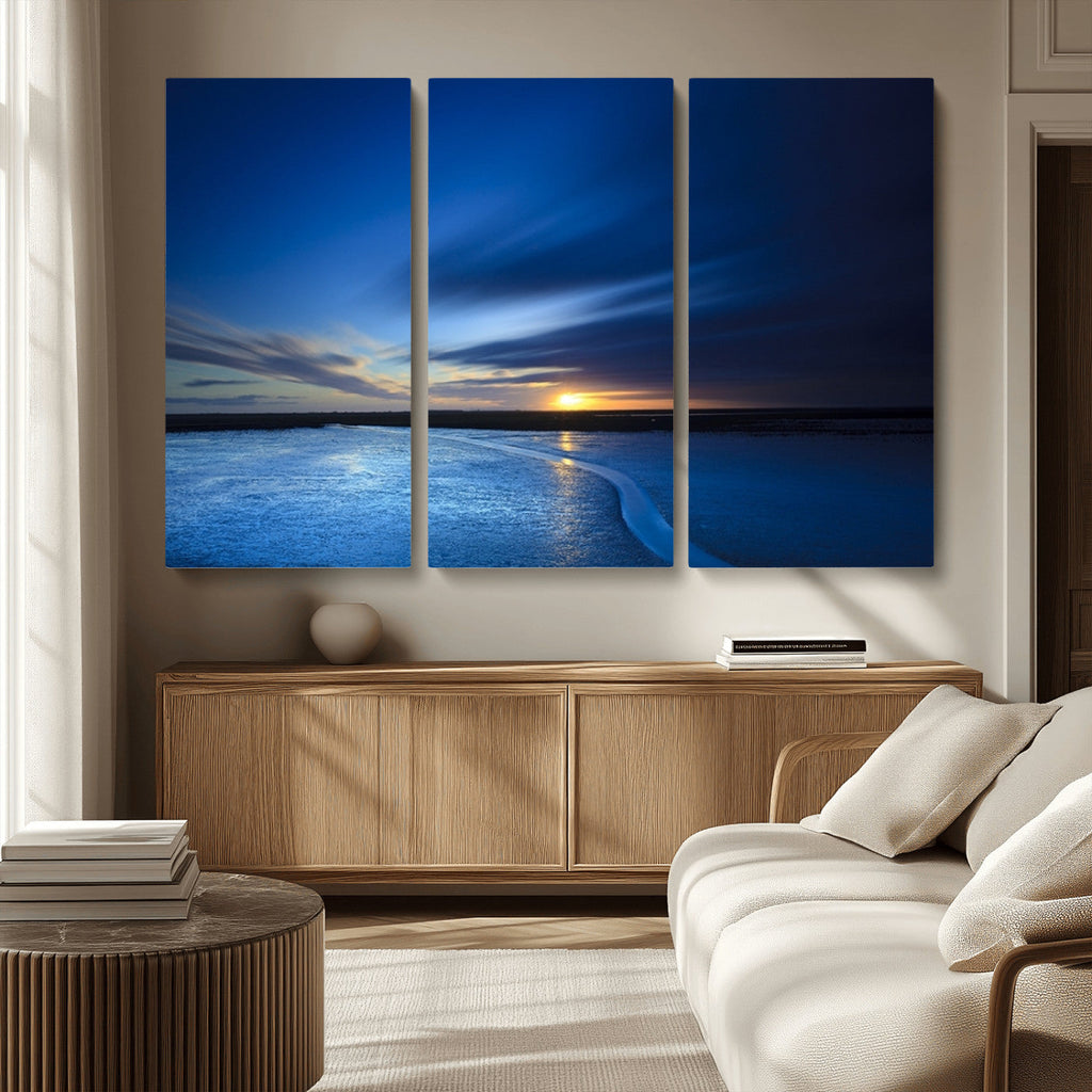 Blue Sunset Ocean Canvas Wall Art Print | Serene Coastal Horizon