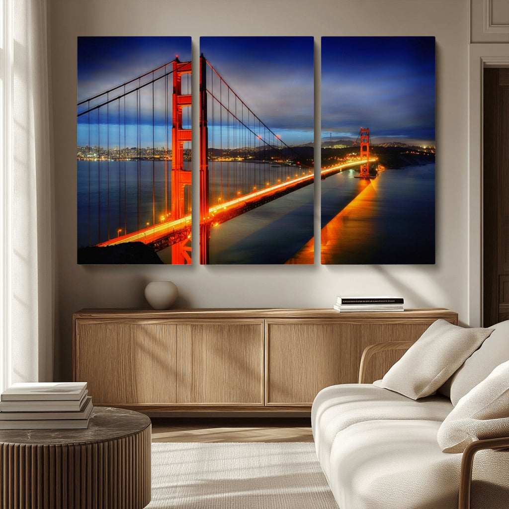 Large Wall Art San Francisco Canvas Print - Wonderful Golden Gate Bridge at Twilight