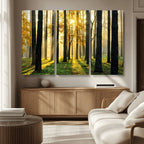 Sunlit Forest Wall Art Canvas Print, Large Framed Woodland Scene with Golden Light