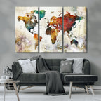 Watercolor World Map Canvas Print | Framed Travel Map Wall Art for Couples