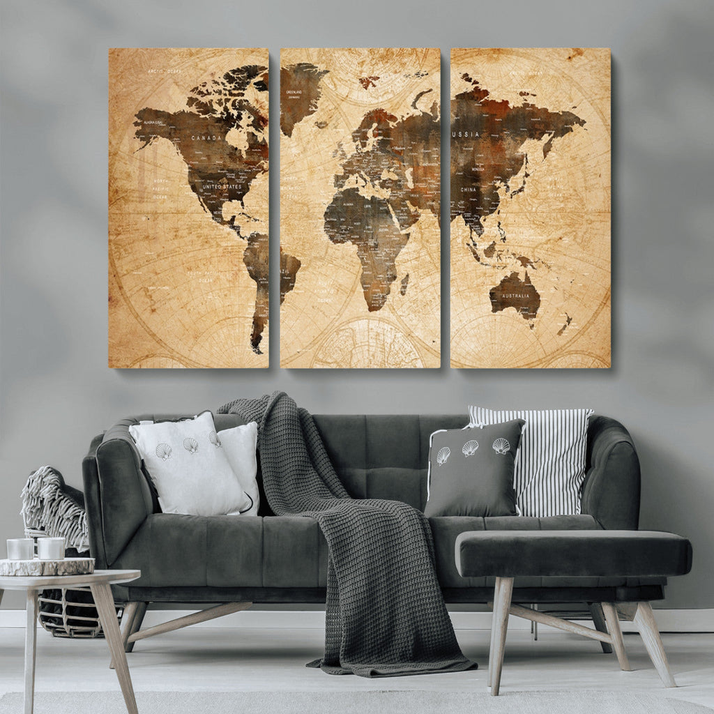 Push Pin World Map Canvas Print | Framed Travel Tracker Wall Art