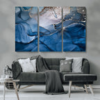 Navy Blue Canvas Art Abstract Print | Elegant Triptych Modern Art