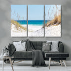 Serene Coastal Dune Path with Ocean View, 3-Panel Beach Canvas Wall Art