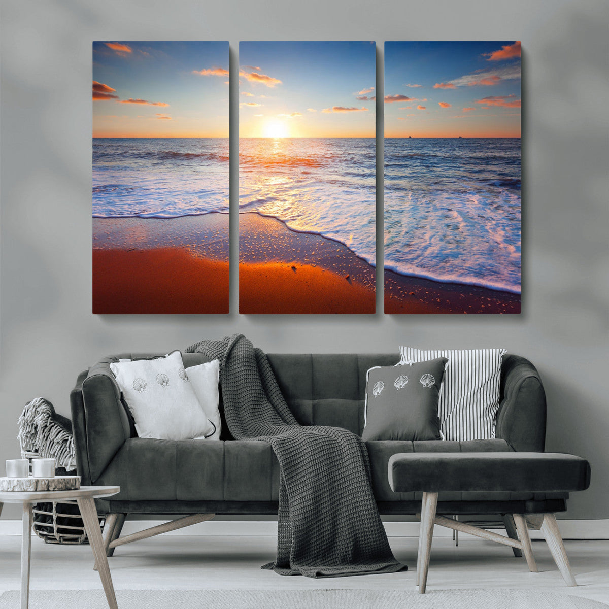 Tropical Ocean Sunset Wall Art Canvas Print, Golden Beach Horizon, Coastal Island Decor