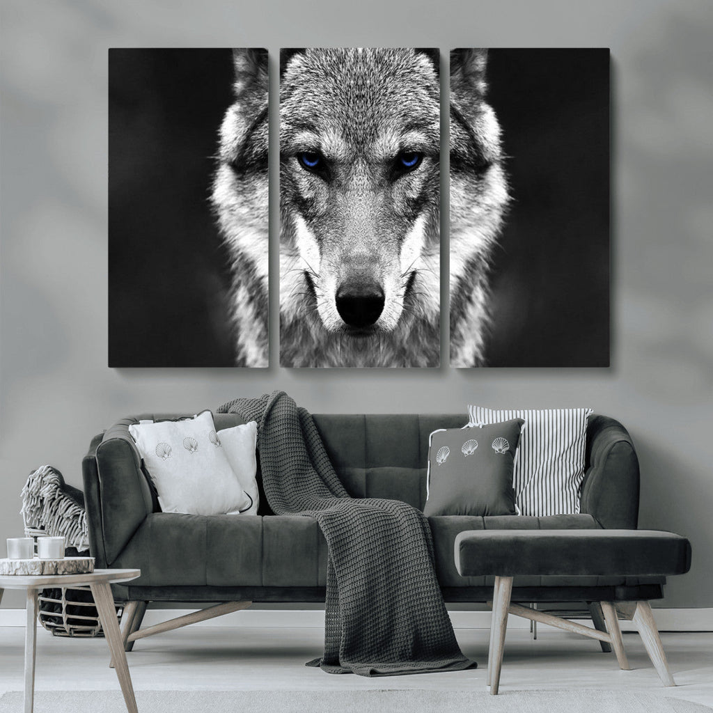 Black and White Wild Wolf Wall Art Canvas Print