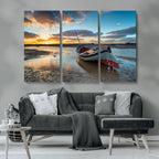 Small Boat At The Beach Sunset Wall Art, Boat Sunset Wall Art Canvas Print