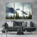 Mountain Mist Canvas Wall Art Print | 3-Panel Foggy Forest and Mountain Landscape