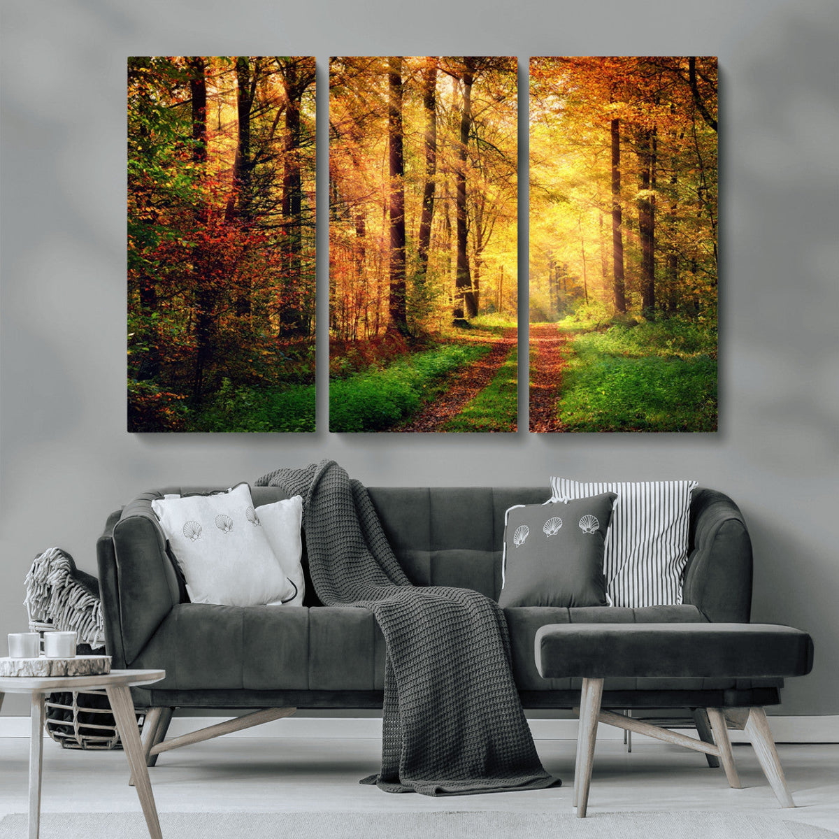 Sunlight Through Trees Wall Art Canvas Print | Autumn Forest Wall Art