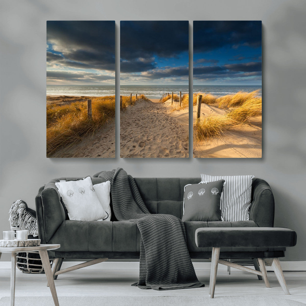 Ocean Beach Dark Clouds Wall Art Canvas Print