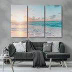 Tranquil Ocean Beach Sunset Canvas Wall Art | 3-Panel Coastal Decor
