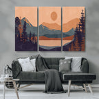 Modern Boho Sunset Canvas Print, Mountain Landscape Triptych