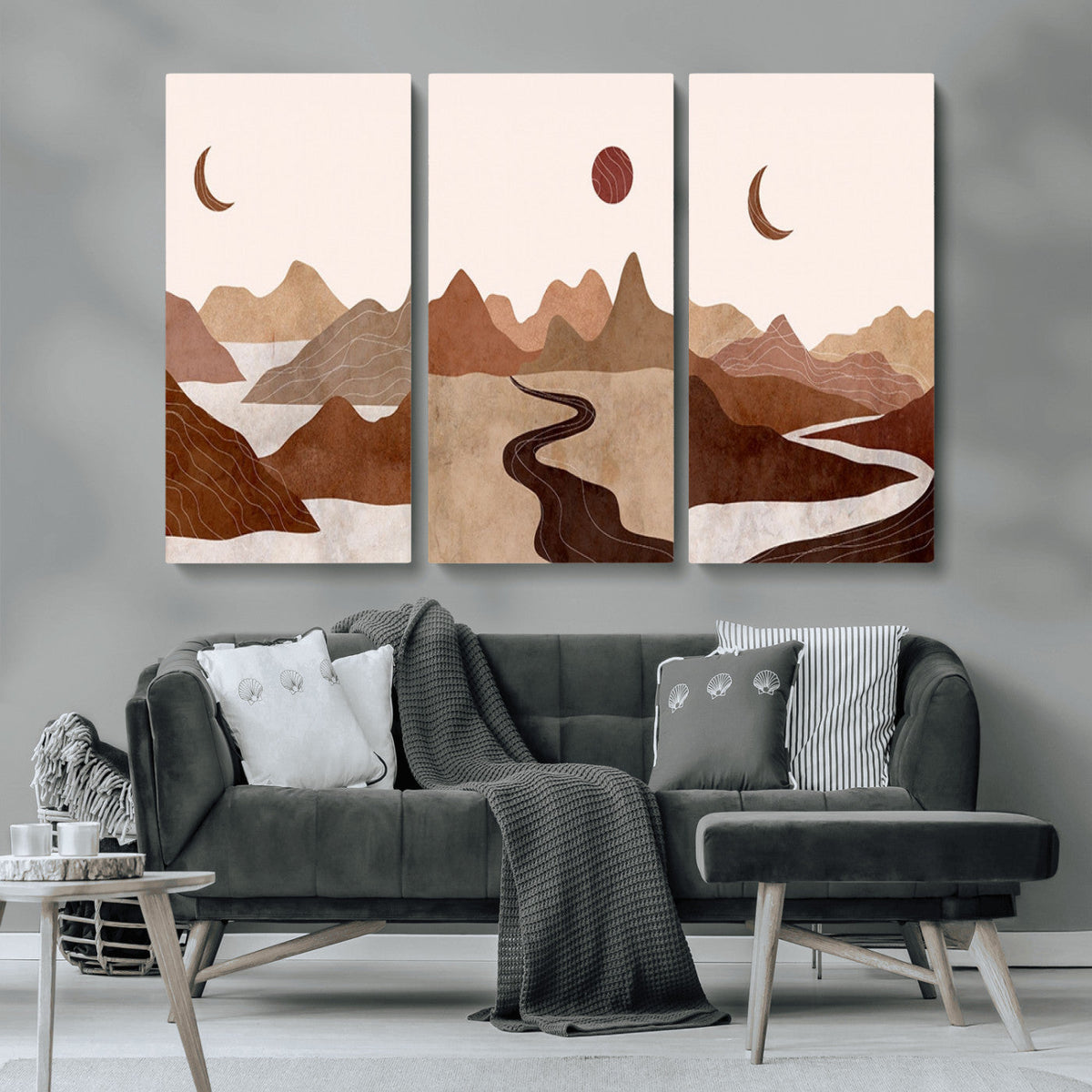Boho Wall Art Canvas Print Set | Mid-Century Bohemian Wall Artwork, Boho Neutral