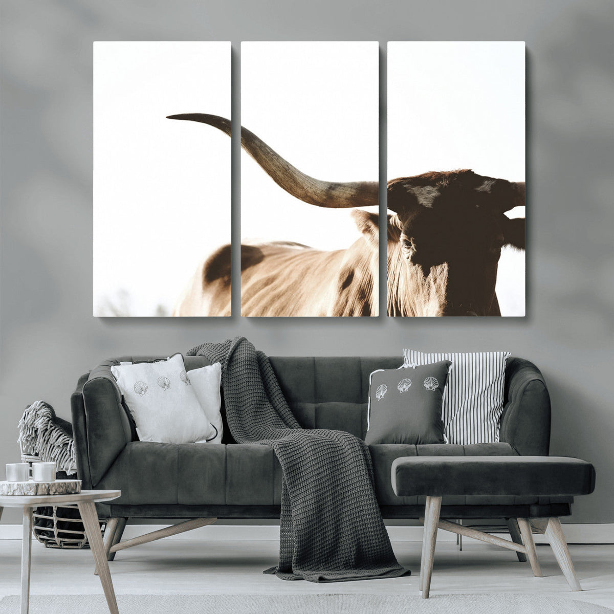 Texas Longhorn Wall Art Canvas Print, 3-Panel