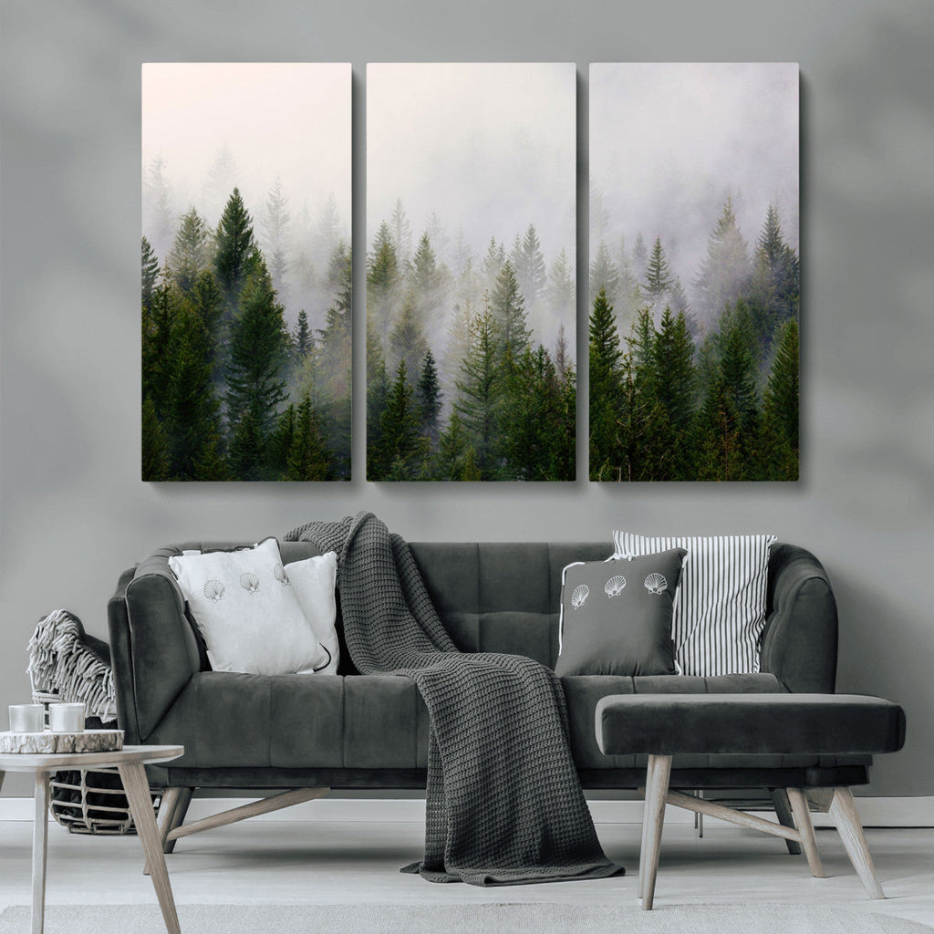 Forest Wall Art Canvas Print | Foggy Forest Wall Art | Pine Wood Forest Print