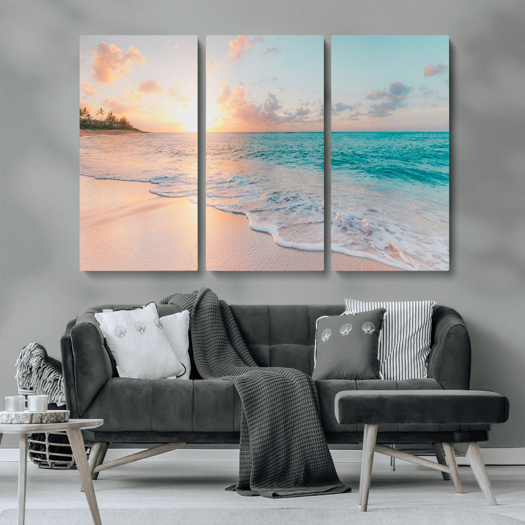 Beach Wall Art, Stunning Ocean Sunset Canvas Print with Coastal Design for Relaxing Home Decor