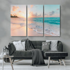 Beach Sunrise Wall Art, Coastal Seascape Canvas Print, Ocean Wave Wall Decor