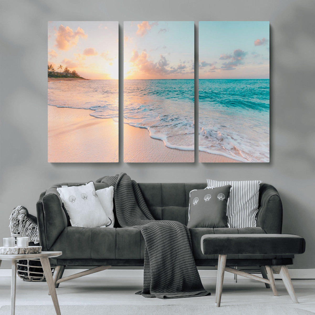 Beach Sunrise Wall Art, Coastal Seascape Canvas Print, Ocean Wave Wall Decor