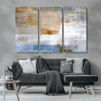 Blue Multi Panel Abstract Wall Art Canvas, Abstract Blue and Gold Canvas Print